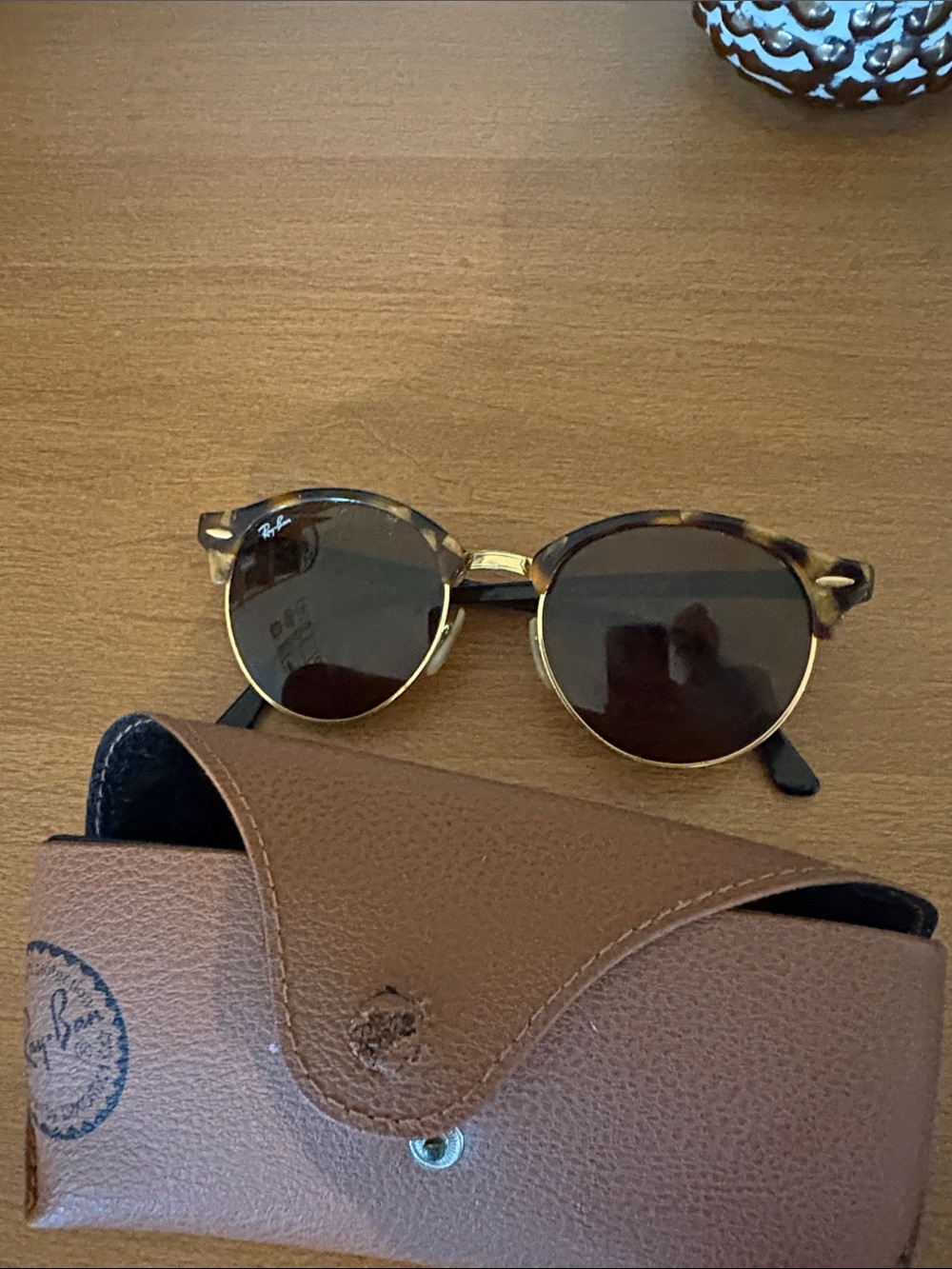 Ray-Ban Tortoise & Gold Clubmaster Sunglasses with Brown Lenses
